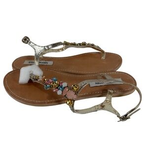 Steve Madden Amitee Gold Leather Jeweled Thong Womens 8 Flat Buckle Sandals
